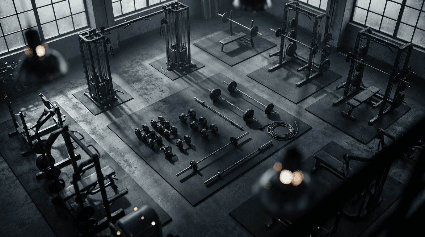 Personal trainer observing client performing barbell lift with proper form in professional gym setting